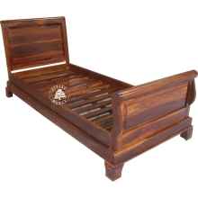 Stylowe łóżko pojedyncze z drewnianym wezgłowiem - Drewno Palisander - brąz 