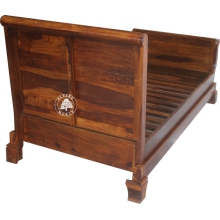 Stylowe łóżko pojedyncze z drewnianym wezgłowiem - Drewno Palisander - brąz 