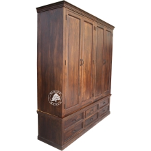 Dwuczęściowa szafa drewniana z szufladami -  Drewno Palisander - ciemny brąz