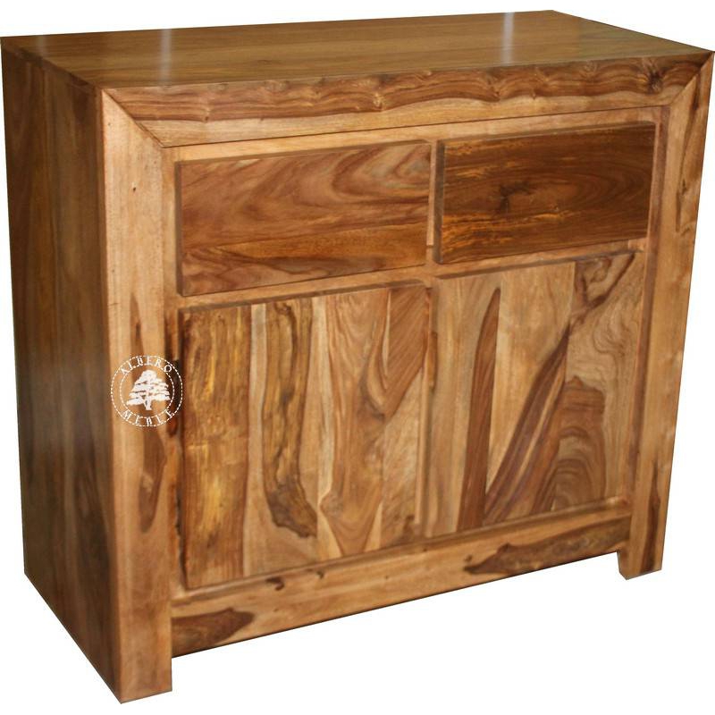 Mała nowoczesna komoda drewniana z szafką - Drewno Palisander -  naturalny
