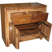 Mała nowoczesna komoda drewniana z szafką - Drewno Palisander -  naturalny
