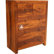 Wysoka komoda z drewna z pięcioma szufladami - Drewno Palisander - brąz 
