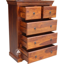 Wysoka klasyczna komoda drewniana z szufladami - Drewno Palisander - brąz 