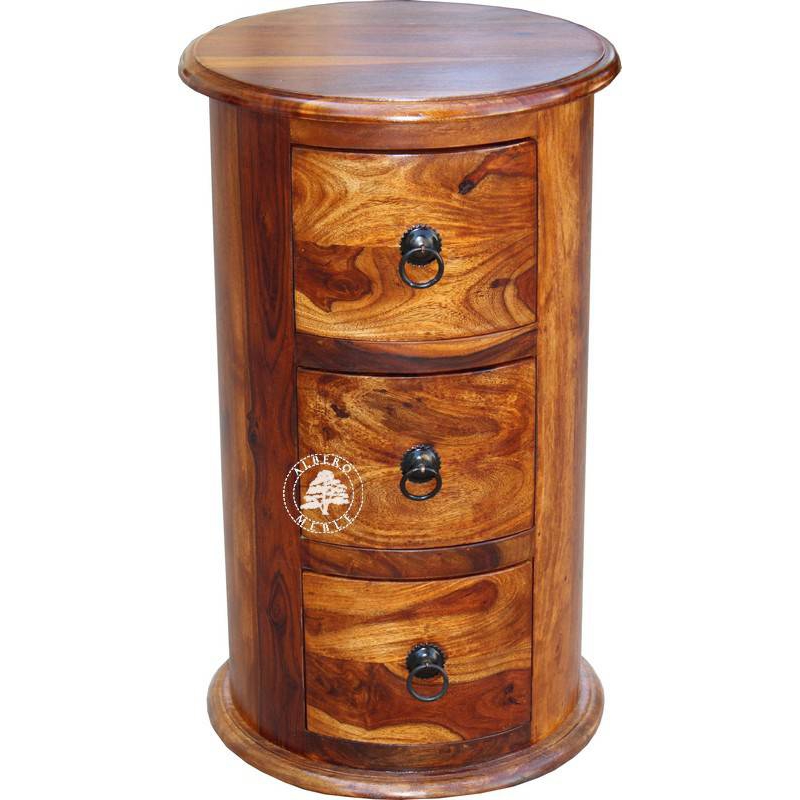 Okrągła szafka drewniana wolnostojąca z szufladami - Drewno Palisander - brąz 