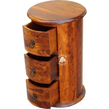 Okrągła szafka drewniana wolnostojąca z szufladami - Drewno Palisander - brąz 