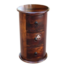 Okrągła szafka drewniana wolnostojąca z szufladami -  Drewno Palisander - ciemny brąz