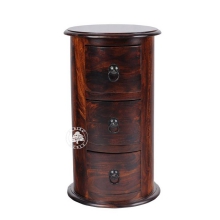Okrągła szafka drewniana wolnostojąca z szufladami -  Drewno Palisander - ciemny brąz