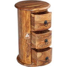 Okrągła szafka drewniana wolnostojąca z szufladami - Drewno Palisander -  naturalny