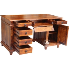 Stylowe duże biurko do gabinetu wykonane z drewna litego palisander - Drewno Palisander - brąz 