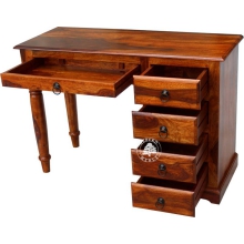 Oryginalne stylowe małe biurko na toczonych nogach z drewna palisander indyjski - Drewno Palisander - brąz 