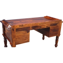 Stylowe biurko drewniane z drewna litego palisander na toczonych ozdobnych nogach - Drewno Palisander - brąz 