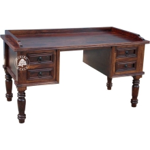 Stylowe biurko drewniane z drewna litego palisander na toczonych ozdobnych nogach -  Drewno Palisander - ciemny brąz