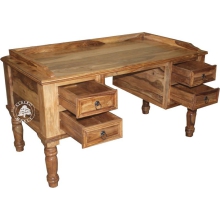 Stylowe biurko drewniane z drewna litego palisander na toczonych ozdobnych nogach - Drewno Palisander -  naturalny