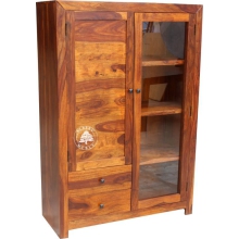Szeroki kredens Modern Cube wykonany z drewna litego - Drewno Palisander - brąz 