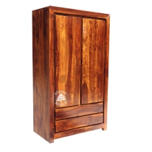 Nowoczesna dwudrzwiowa szafa z szufladami wykonana z litego drewna - Drewno Palisander - brąz 