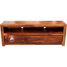 Drewniana niska szafka telewizyjna z szufladami - Drewno Palisander - brąz 