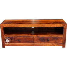 Krótka nowoczesna szafka TV z szufladami wykonana z drewna - Drewno Palisander - brąz 