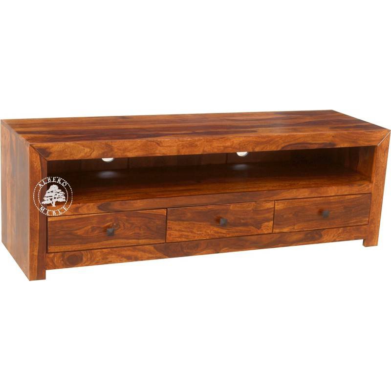 Niska drewniana szafka z szufladami do salonu - Drewno Palisander - brąz 