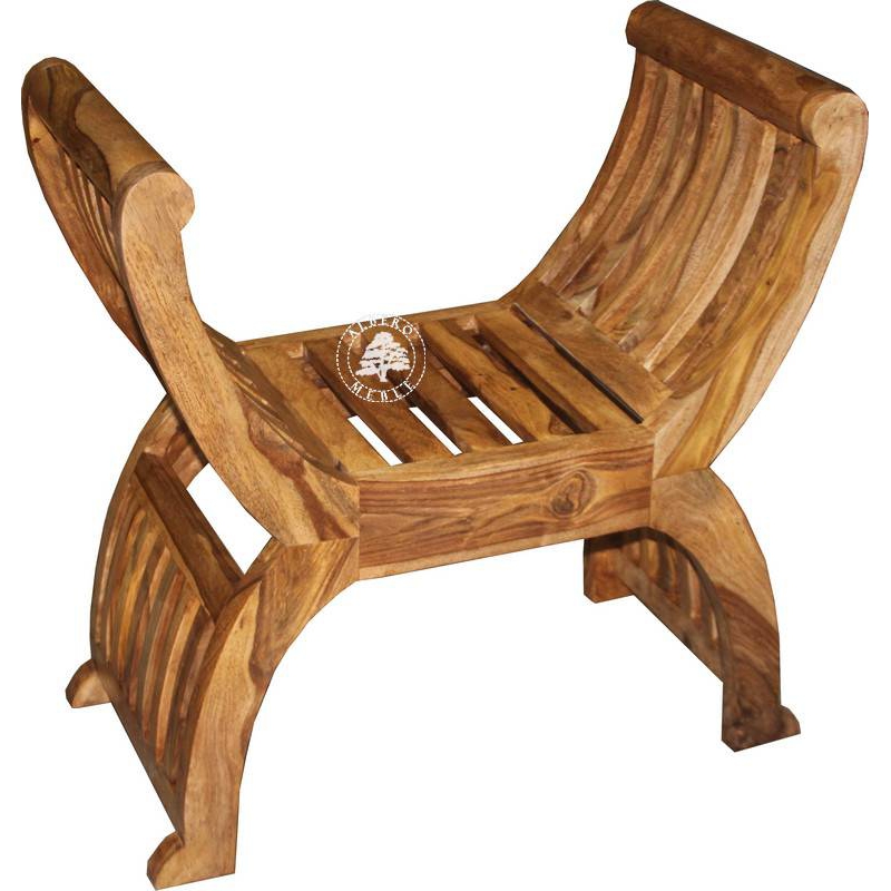Niskie siedzisko drewniane z oparciem do przedpokoju - Drewno Palisander -  naturalny