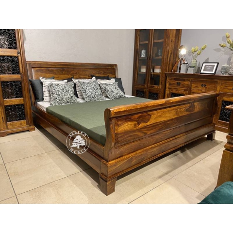 Tradycyjne stylowe łóżko Albero z drewnianym wezgłowiem