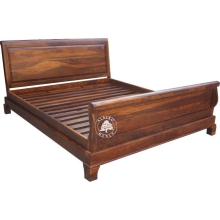 Tradycyjne stylowe łóżko Albero z drewnianym wezgłowiem - Drewno Palisander - brąz 