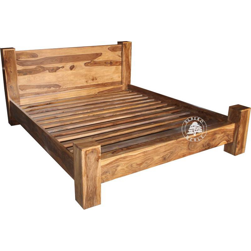 Nowoczesne łózko drewniane Goa na czterech nogach z bali - Drewno Palisander -  naturalny