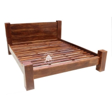Nowoczesne łózko drewniane Goa na czterech nogach z bali -  Drewno Palisander - ciemny brąz