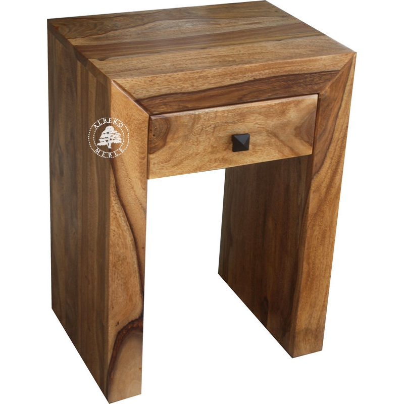 Mały stolik nocny z szufladą Modern Cube - Drewno Palisander -  naturalny
