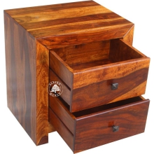 Szafka nocna drewniana z dwiema szufladami Modern Cube - Drewno Palisander - brąz 