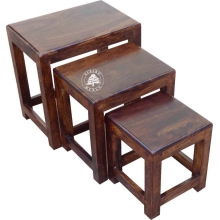 Komplet trzech klasycznych stolików drewnianych -  Drewno Palisander - ciemny brąz
