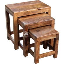 Komplet trzech klasycznych stolików drewnianych - Drewno Palisander -  naturalny