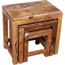 Komplet trzech klasycznych stolików drewnianych - Drewno Palisander -  naturalny