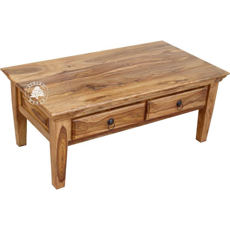 Ława drewniana Classic do salonu z dwiema szufladami - Drewno Palisander -  naturalny
