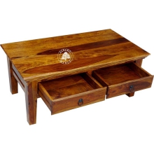 Ława drewniana Classic do salonu z dwiema szufladami - Drewno Palisander - brąz 