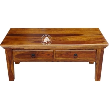 Ława drewniana Classic do salonu z dwiema szufladami - Drewno Palisander - brąz 