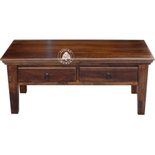 Ława drewniana Classic do salonu z dwiema szufladami -  Drewno Palisander - ciemny brąz