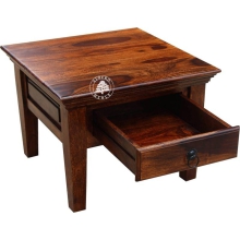 Mały klasyczny stolik kawowy z szufladą - Drewno Palisander - brąz 