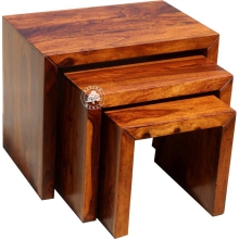 Zestaw nowoczesnych stolików z drewna litego palisander - Drewno Palisander - brąz 