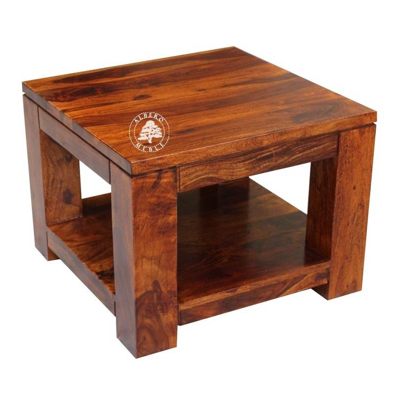 Nowoczesny stolik drewniany z dolną półką GOA - Drewno Palisander - brąz 