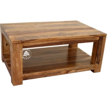Prostokątny stolik kawowy na drewnianych nogach - Drewno Palisander -  naturalny