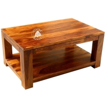 Prostokątny stolik kawowy na drewnianych nogach - Drewno Palisander - brąz 