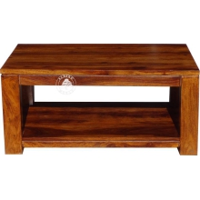 Prostokątny stolik kawowy na drewnianych nogach - Drewno Palisander - brąz 