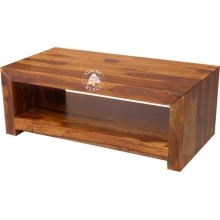 Prosty drewniany stolik kawowy z dolną półką - Drewno Palisander - brąz 