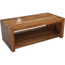Prosty drewniany stolik kawowy z dolną półką - Drewno Palisander -  naturalny