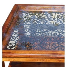 Indyjska drewniana ława Orient do salonu zdobiona kutym metalem - Drewno Palisander - brąz 