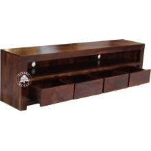 Dwumetrowa drewniana szafka pod telewizor z szufladami -  Drewno Palisander - ciemny brąz
